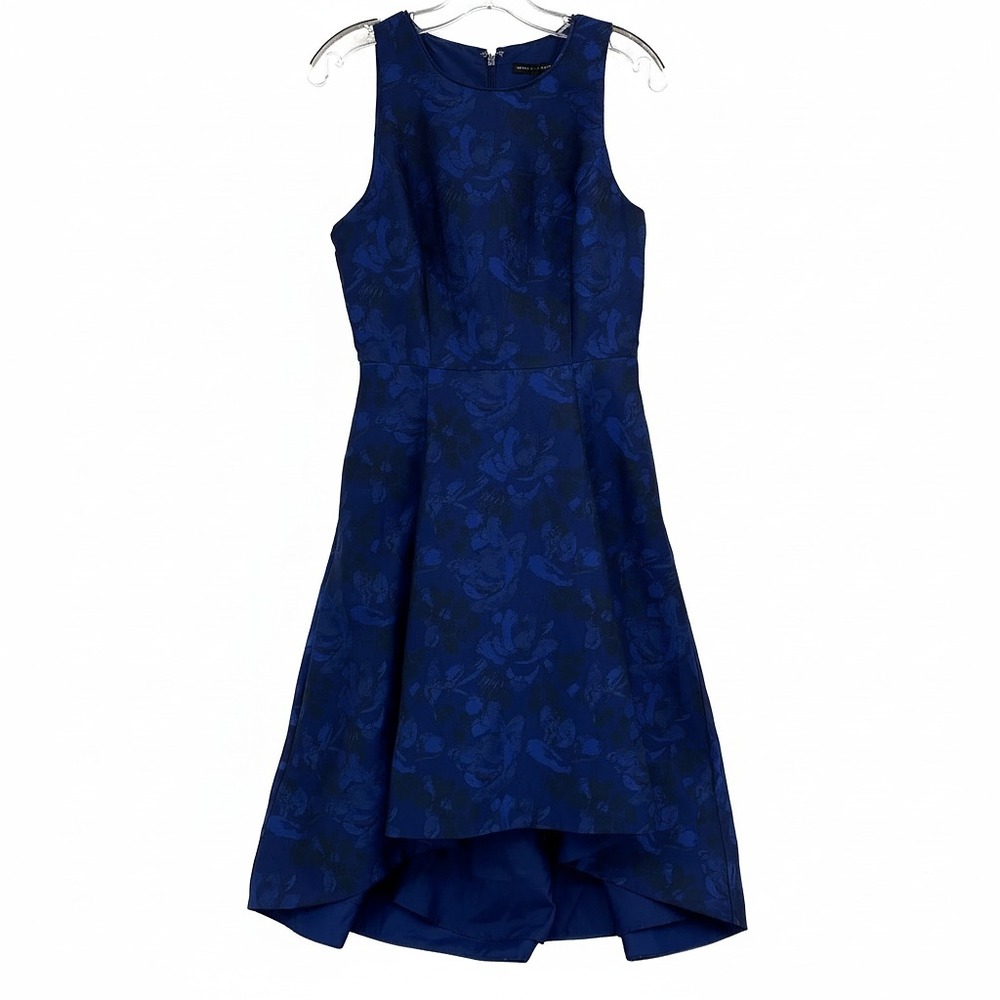 White House Black Market Blue Floral Jacquard High Low Midi Dress | Women’s 4